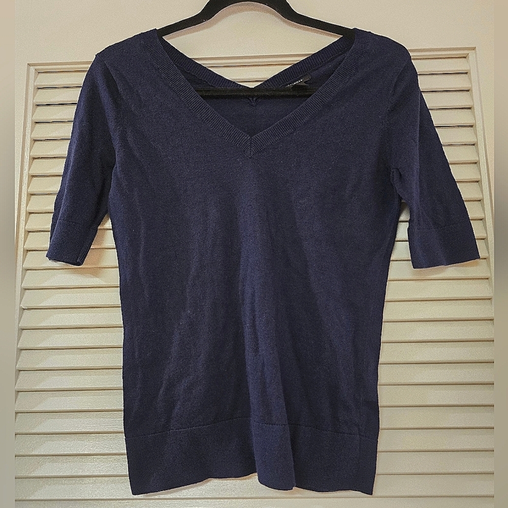 Halogen - Navy Blue Classic V-Neck Short-Sleeve Top